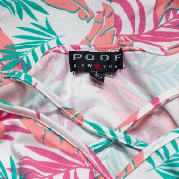 Poof Tie Front Tropical Tank Top Juniors Large L White Strappy Crisscross S02X - Picture 4 of 4